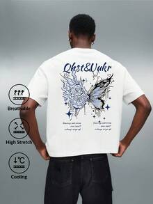 Camvyn 男士休闲时尚街头宽松落肩冰丝印花短袖T恤，夏季 - 白色 - 查看 1