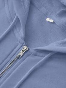 男士拉链连帽卫衣，浅灰蓝色，棉混纺，宽松版型，休闲日常穿着，户外休闲，假日百搭套头衫 - 淺藍色 - 查看 4