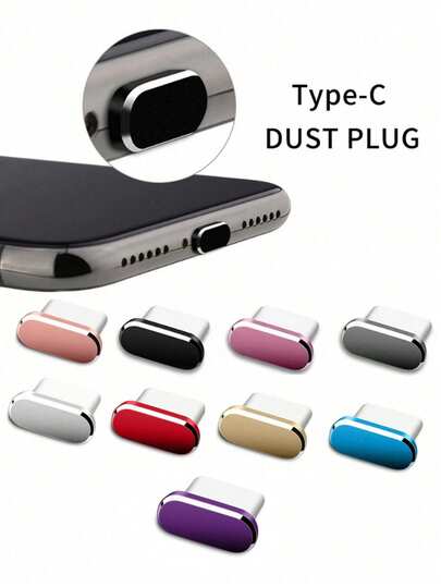 1 pieza Tapón antipolvo del puerto de datos USB tipo C, puerto de carga del teléfono, conector de alimentación, tapón antipolvo de metal con acabado brillante