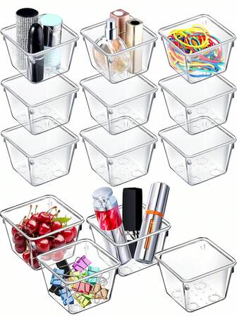 1个/2个/3个可堆叠透明抽屉收纳盒，3英寸 x 3英寸 x 2英寸小型梳妆台收纳盒，办公桌抽屉分类收纳盒，桌面收纳盒，卧室、办公室、浴室、厨房收纳用品，小型收纳盒套装
