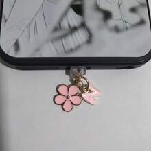 1pc 2-In-1 Pink Cherry Blossom+26 Letter Phone Charging Port Dust Plug, Exquisite, Fresh, Sweet, Cute And Fashionable Alloy Accessory Pendant, Smartphone Tablet Headphone Kindle Charging Port Decoration Accessory, Silicone Transparent Dust Plug, Suitable For Giving Small Gifts To People, Waterproof