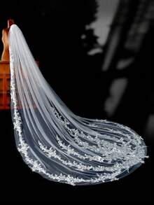 1pc Luxury Lace Embroidered 3 Meters Long Cathedral Bridal Veil, Wedding Headpiece For Bridal Gown - Milky - View 12