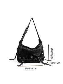 حقيبة كروس بودي جينز بطراز Y2K الرجعي، بطراز هيب هوب جرانج، حقيبة كتف بسعة كبيرة بطراز بانك الشارع، مناسبة للاستخدام اليومي والعمل والمدرسة. سعة كبيرة لاستيعاب الكتب والأجهزة المحمولة وما إلى ذلك. - الأسود - مشاهدة 3