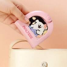 Miniso Line Puppy Maltese Series Pink Lightweight 2-In-1 Mirror & Comb Set (With Portable Storage Pouch): ABS Material + Round Skin-Friendly Comb Teeth + HD Mirror Flip-Top Portable Design A Girlish Vanity Essential For Daily Commute/ Outings/Campus Makeup Touch-Ups(1 PC) - Multicolor - View 2
