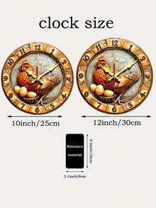 Relógio de Parede de Madeira Rústico Estilo Fazenda com Design de Galinha e Ovo - Silencioso, Operado a Bateria (AA não incluída) - Perfeito para Sala de Estar, Decoração de Cozinha - Multicolorido - Visão 6