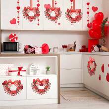 Valentine's Day Red & Pink Heart Shaped Artificial Flower & Berry Candle Wreath, Tabletop Centerpiece Candle Holder - Multicolor - View 6