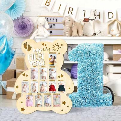 Wooden Newborn Baby's First Year Milestone Photo Frame, Infant Growth Commemorative Monthly Plaque