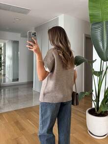 Áo dệt kim màu trơn mềm mại, kiểu dáng thường ngày, thích hợp mặc đi biển. - Màu Khaki - Xem 6