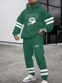 New Y-Ork Jets Casual Hoodie Jogging Sweatpants Tracksuit Set, Football Team Men's Tracksuit Set, Men's Game Day Hoodie Set - 彩色 - 查看 2