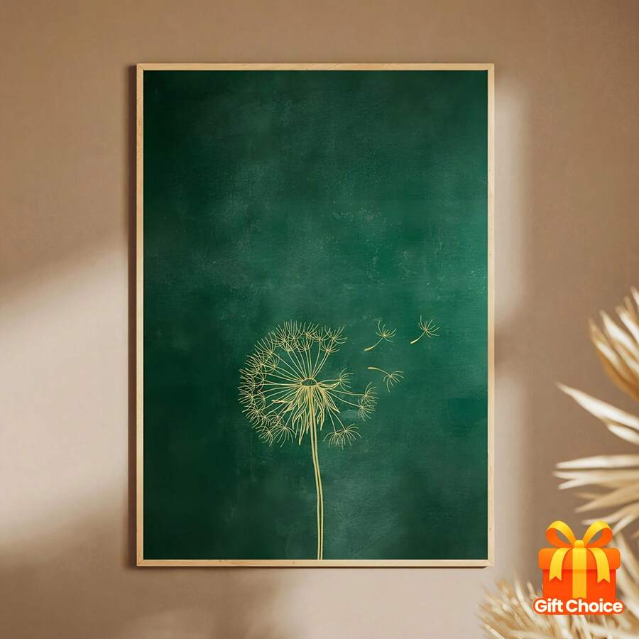 1幅无框极简蒲公英艺术海报 - 日式金线油画,创意墙面装饰,适用于客厅、卧室、厨房、浴室、走廊,防水可重复使用,完美的生日礼物,蒲公英装饰 - 彩色 - 查看 1