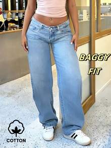 MYOURSA Low Rise Baggy Wide Leg Jeans For Women Daily Casual School Outfits - Light Wash - View 1