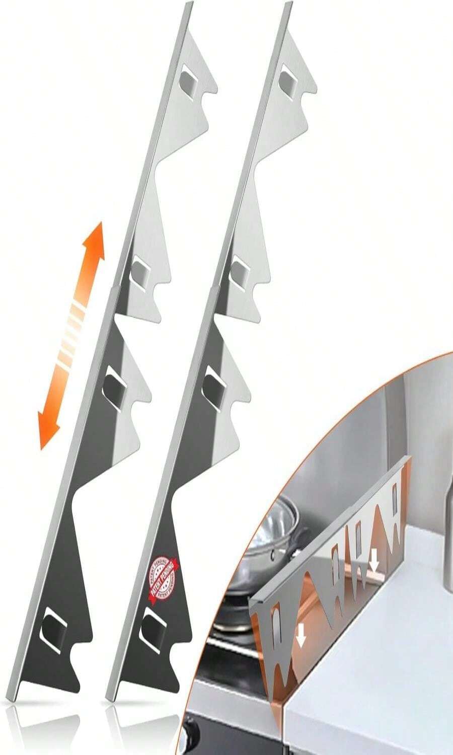 Stainless Steel Stove Gap Covers,Stove Gap Filler, Range Trim Kit, Stove Gap Guards, Heat Resistant And Easy To Clean, Easy Retractable Length 138" To 275", Width 079",Black(2PCS) - ColorD - 查看 1