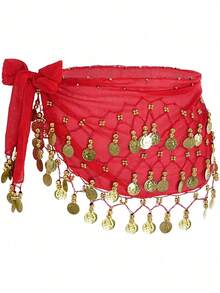 1件装女士肚皮舞硬币腰链，舞蹈表演腰带，练习服硬币臀巾 - 彩色 - 查看 10