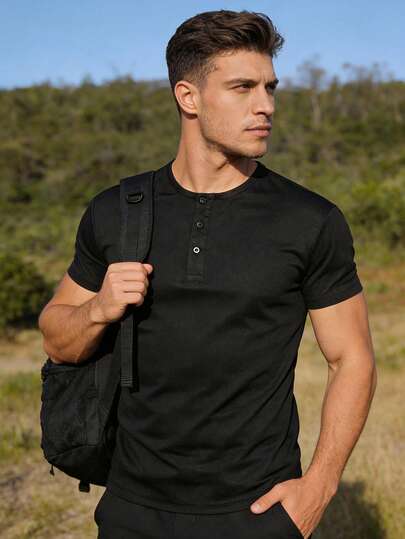 男士纯色短袖Polo衫，户外徒步、日常健身，休闲百搭透气舒适上衣