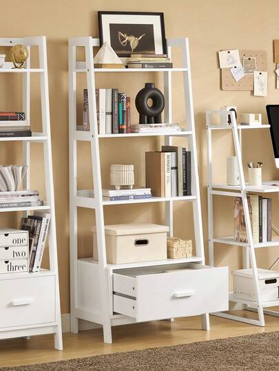 SoBuy FRG116-W Regał drabinkowy, regał stojący, półka łazienkowa z półkami i szufladą, w kolorze białym, szer. 64 cm