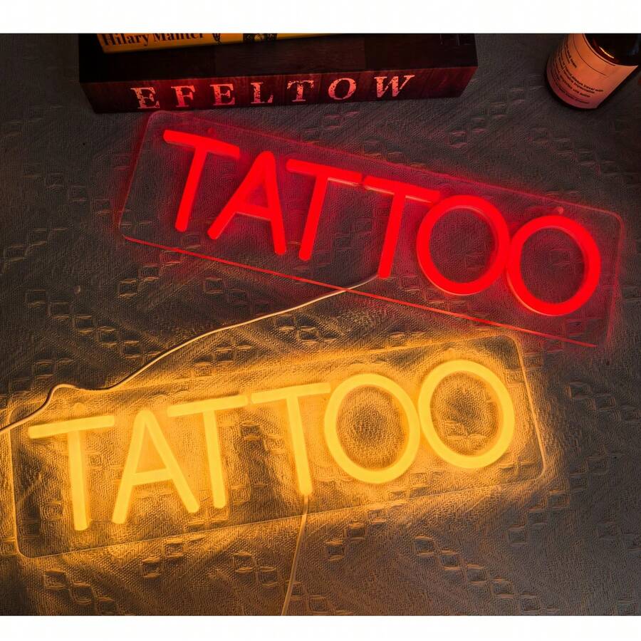 1 Peça Decoração de Parede Letreiro de Néon de Tatuagem, Luz de Néon LED Multicolorida Alimentada por USB para Loja de Tatuagem, Salão de Beleza, Estúdio, Loja, Presente Perfeito para Amantes de Decoração - luz policromática - Visão 1