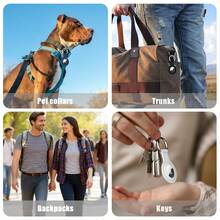 RFUNGUANGO Air Tag Holder With Keychain, [4 Pack] Silicone Air Tag Case Cover With Key Rings For Wallet, Dog Collar, Luggage, And Keys-Black/White/Navy/Sand Pink - Multicolor - View 5
