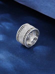 1只銅材質，簡約迷人，鑽石鋯鑲嵌中性戒指，適合女士日常佩戴 - 彩色 - 查看 15