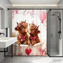 1件可爱奶牛情侣装饰背景布，花环和粉色蝴蝶结设计，家居墙面装饰，甜蜜爱情主题配饰，可爱现代艺术风格背景，家居装饰，耐用材质 - 彩色 - 查看 4