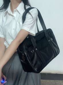 多功能校园风时尚大容量单肩包，适合情人节 - 黑色 - 查看 3