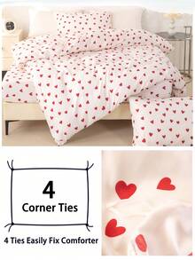 三件套床上用品,透气超柔软抗起球亲肤面料,柔软抗起球,家用纺织品,房间装饰,包含1个被套和2个枕套(不含被芯),时尚卧室家居装饰,适用于单人床/双人床/大号床/特大号床,可机洗,多种颜色可选,浪漫情人节礼物,心形图案被套 - 彩色 - 查看 7