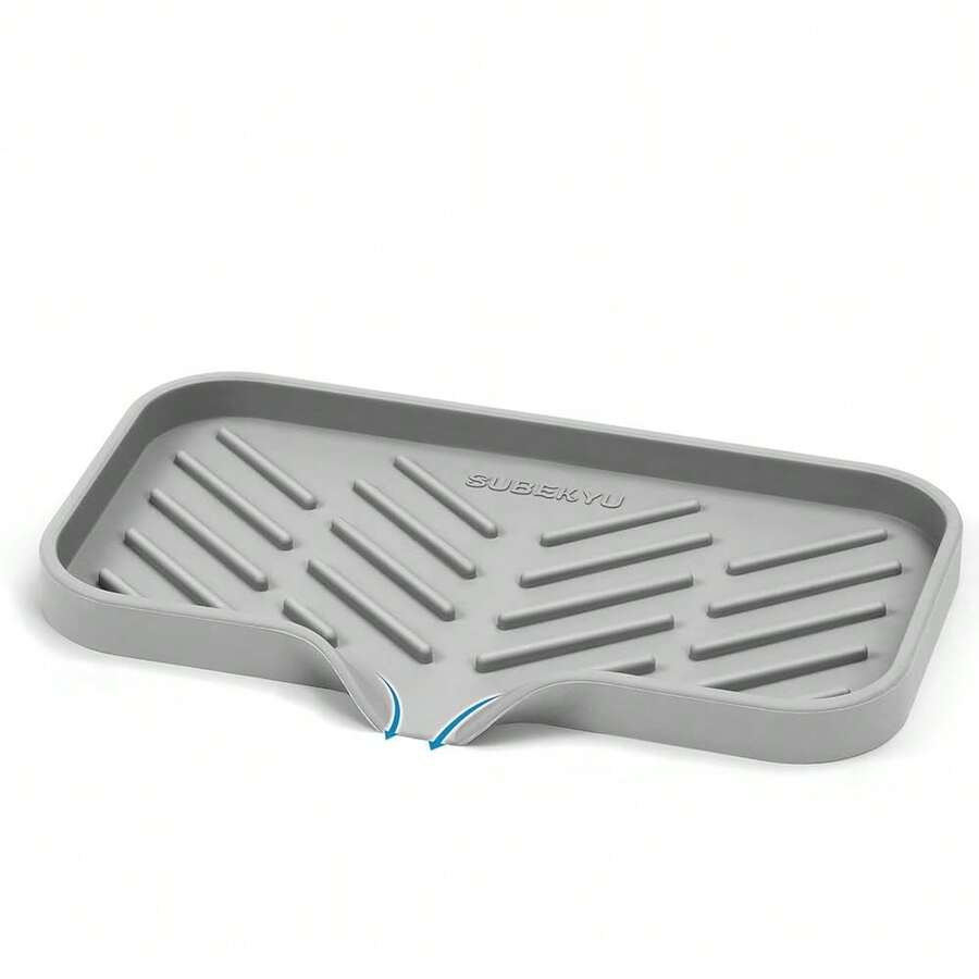 Silicone Kitchen Soap Tray, Sink Tray For Kitchen Counter/Soap Bottles, Sponge Holder And Organizer With Drain Spout, Grey, [Size: 9.5 X 5 Inch] - Xám - Xem 1
