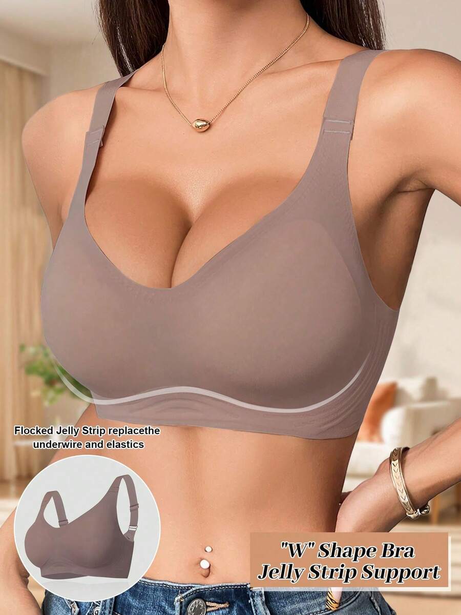 Sujetador sin costuras y sin aros con cobertura total, con forro ligero, suave y cómodo, con almohadillas extraíbles, estilo básico deportivo diario para mujer - Marrón - Ver 1