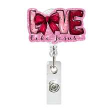 1pc Stretchy Medical Clip, Heart English Badge, Rotatable Glitter Bow Tie Badge Reel, Valentine's Day Couple Badge, Couple Gift - Multicolor - View 15