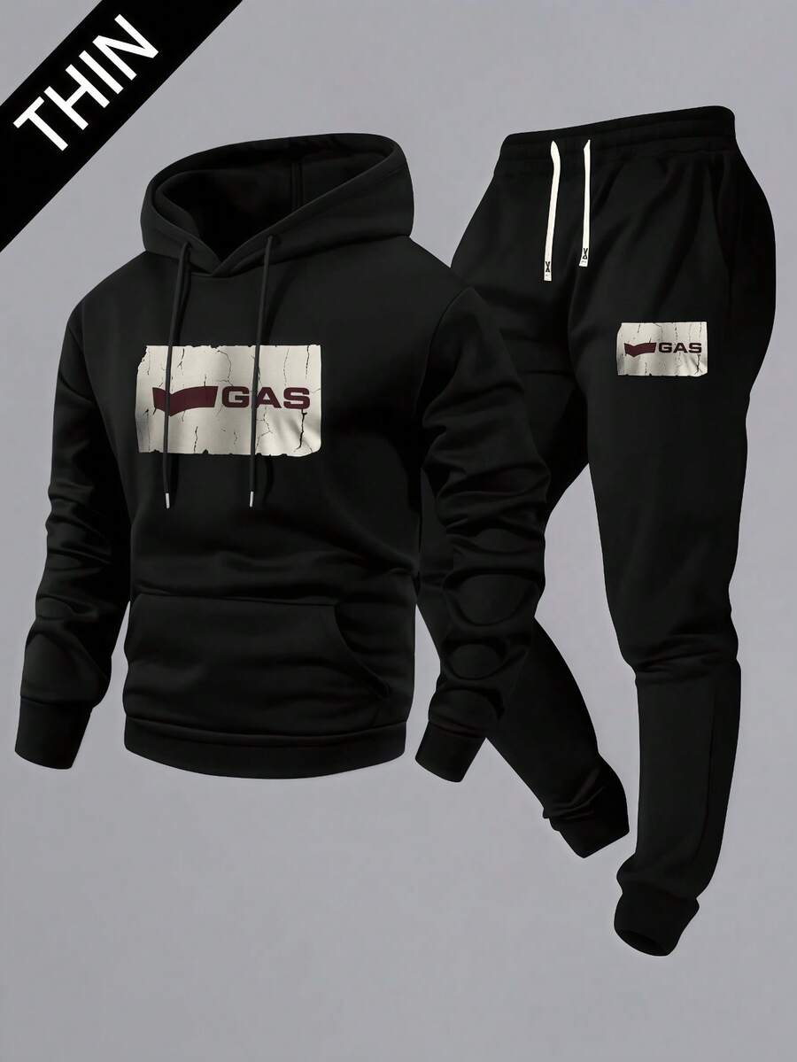 2pcs/Set Men Hoodie Sweatsuit, Ideal For Spring & Autumn, Includes 1 Lightweight Hooded Sweatshirt And 1 Sweatpants. Features Retro Letter Print Design, Versatile For Casual Outings, Loungewear, Weekends, And Even Relaxed Office Environments - Multicolor - View 1