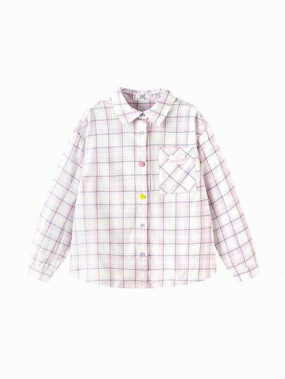 Balabala 2026 Spring Girls' Plaid Long Sleeve Shirt, Fashion Top