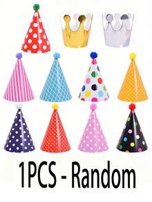 1 Set (11pcs) Birthday Party Cone Hats, Includes Pom Pom Balls, Cute Cake Cone Birthday Paper Hats, Adorable Crowns, Adult Party Hat Assortment, Bridal Wedding Centerpiece Party Hats, Colorful Hats And Crowns With Fluffy Balls, Birthday Party Hats, Party Supplies, Celebration Decorations - Multicolor - View 12