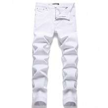 Pantalones jeans para hombres 2026 estilo slim corte ajustado elásticos de color blanco con cintura elástica cómodos versátiles y de moda ideales para uso casual - Blanco - Ver 1