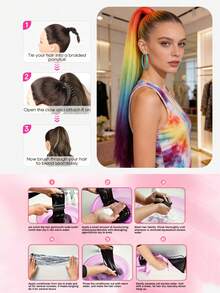 24-Inch Long,Voluminous,Colorful Hair Clip-On Ponytail,Synthetic Dyed Medium-Length Hair Clip-On Ponytail,Colorful Ombre Wig Ponytail For Nightclubs, Parties, And Performances - Multicolor - View 7