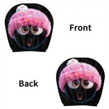Gorro de peluche rosa de invierno de dos piezas con expresión sorpresa, funda para reposacabezas de coche, lavable, decoración navideña, estilo de dibujo animado lindo ORAN - TZT203 - Ver 9