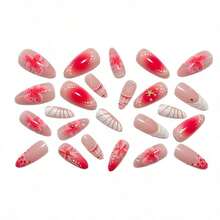 3D Epoxy Wearing Nail Powder Three-Dimensional Flower Pearl Nail Art Tablets Removable Almond Fake Nails - Z037-24 Pieces [Jelly Gel + Rolling Strips] - View 5