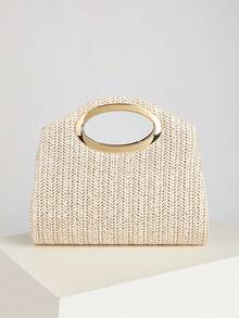 AIBBYDAR New Fashion Woven Handbag For Women, Versatile For Holiday, Beach, Business Commute, Casual, Minimalist, Beach, Vacation Essential - Màu be - Xem 7