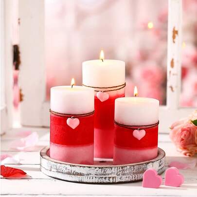 Valentine's Day Pillar Candles Decorative Pillar Candles With Heart Ornaments Layered Long-Lasting Clean Burning Valentine's Commemorative Gift For Home Decoration,
