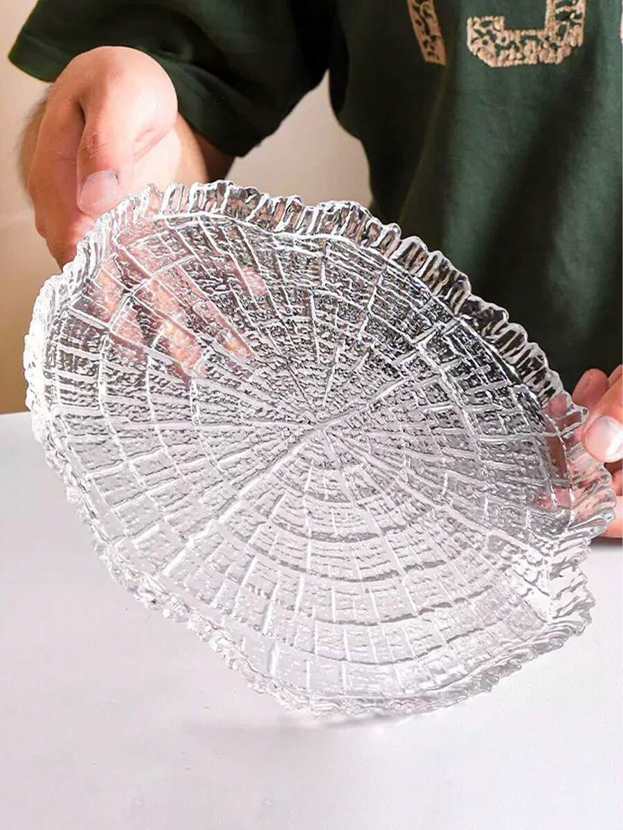 Plato de vidrio asimétrico con patrón de árbol de banyan, plato de ensalada de hogar de alta gama creativo, estilo único, se puede usar como posavasos de vidrio, plato de postre, plato de filete y ensalada de frutas, diseño asimétrico, calidad premium - Multicolor - Ver 1
