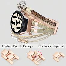 Boho Leather Bracelet For Samsung Galaxy Watch 8/7/6/5/4 Band 40mm 44mm Women, 20mm Handmade Multilayer Beaded Watch Bands For Watch 8 6 Classic 43mm/Watch 5 Pro/Watch4 Classic 42mm/Galaxy Active 2 - 生命之樹-金 - 查看 4