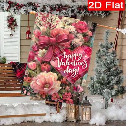 Pack Of 1, Happy Valentine's Day Welcome Garden Flag | 28x40 Inches, Polyester Garden Decoration, Double-Sided Available, Suitable For Home, Yard, Outdoor, Lawn Decoration, Flags Only