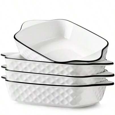 1/2/3件套陶瓷烘焙用具套装，30盎司长方形陶瓷烤盘，黑色边缘，适用于烤箱和微波炉，非常适合烘焙面包、火鸡、奶酪面包、披萨，也适合户外活动