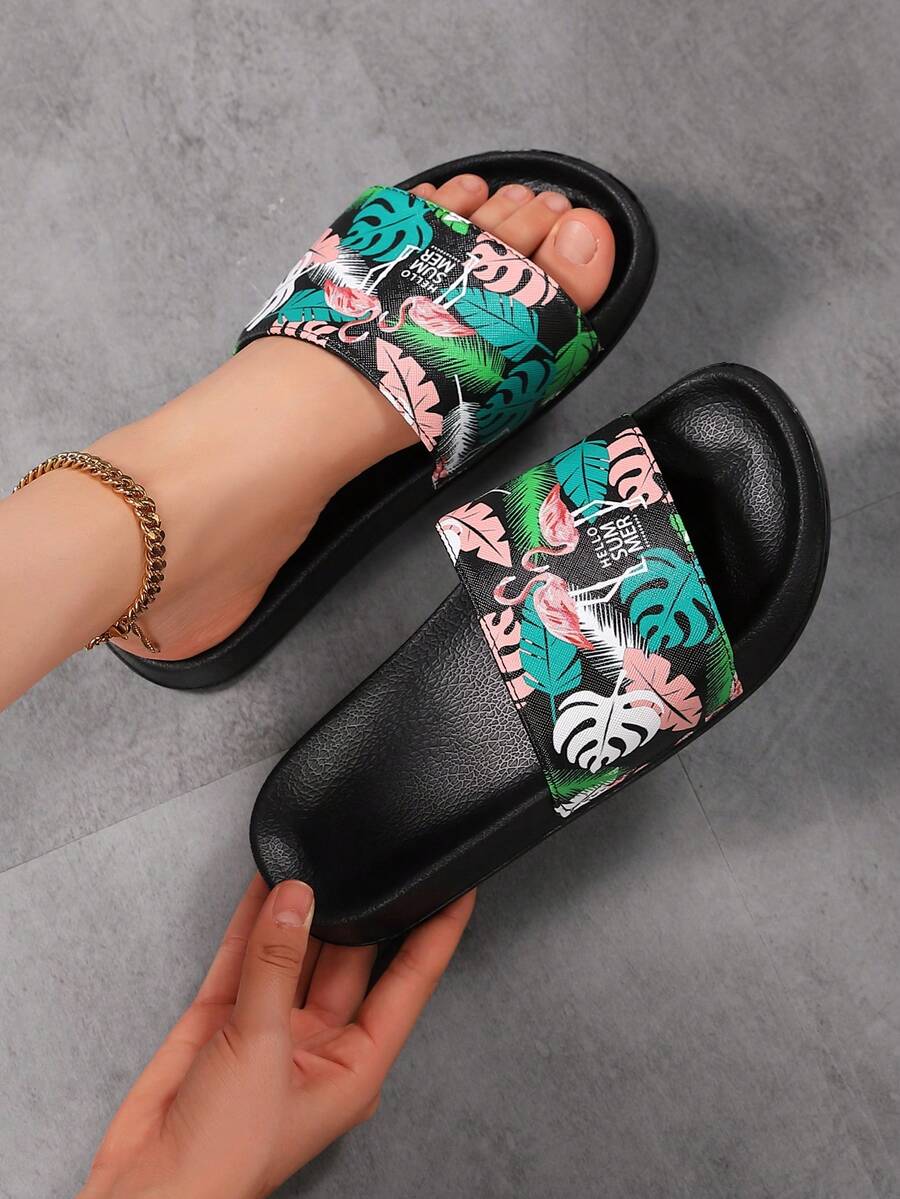 Women's Flat Slide Sandals, New Summer Home Non-Slip Beach Soft Bottom Comfortable Slippers - Black - View 1