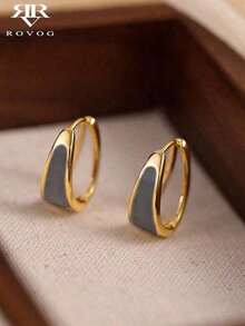 1 Pair Minimalist Chic Geometric Fashion Party Hoop Earrings For Women,Valentine's Day And New Year Gifts - 灰色 - 查看 5
