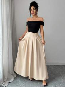 2pcs Set: Elegant Off-Shoulder Ruched Crop Top & Pleated Maxi Skirt, Suitable For Women's Casual Party Wear, Without Belt - Multicolor - View 5