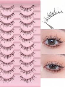NAIJEMA 10 Pairs Natural Looking False Eyelashes, Transparent Stem, Soft & Curly, Lengthening & Volumizing, Suitable For Daily Wear, Beginner Friendly, Reusable - Natural Lashes - View 2