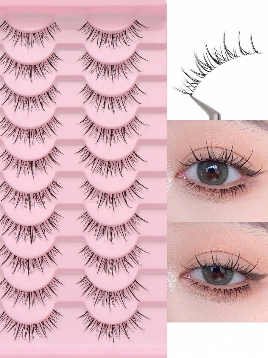 NAIJEMA 10 Pairs Natural Looking False Eyelashes, Transparent Stem, Soft & Curly, Lengthening & Volumizing, Suitable For Daily Wear, Beginner Friendly, Reusable