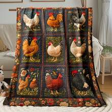 1-Pack Down Comforter - Soft, Warm, Lightweight Flannel Blanket Suitable For All Seasons, Featuring Rooster And Hen Designs, Available In Brown, Red, And Orange. - White - View 2