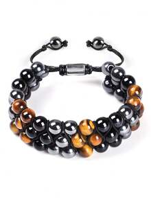 Natural Tiger Eye, Cat Eye, Green Turquoise, Red Vein, Black Obsidian, Green Ghost Beaded Bracelet, Handmade Woven Unisex Bracelet - Bracelet - View 14