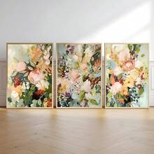 3pcs Soft-Toned Wildflower Print Paintings, Bohemian Plant Wall Paintings, Retro Floral Home Decoration, Frameless Modern Abstract Gallery Art, Wall Decoration, Canvas Paintings, Suitable For Living Room, Bedroom, Kitchen, Home Office, Cafe, Bar, Dormitory, Corridor, Room Decoration - Green - View 7