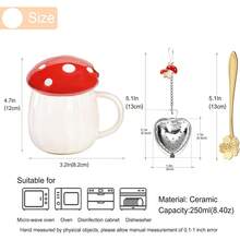 Juego de tazas de té con forma de hongos para taza de té de vidrio de leche, taza de café con tapa, regalos para niñas, mujeres, cumpleaños, Navidad, hogar, decoración de hongos - rojo - Ver 6
